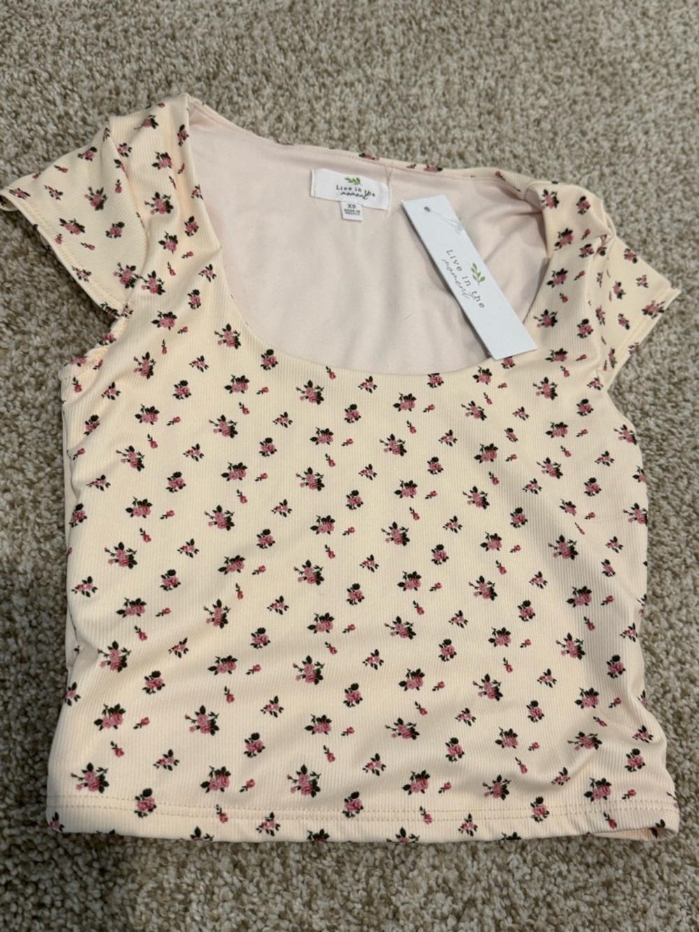 Women’s Cream Floral Scoop Neck Top
